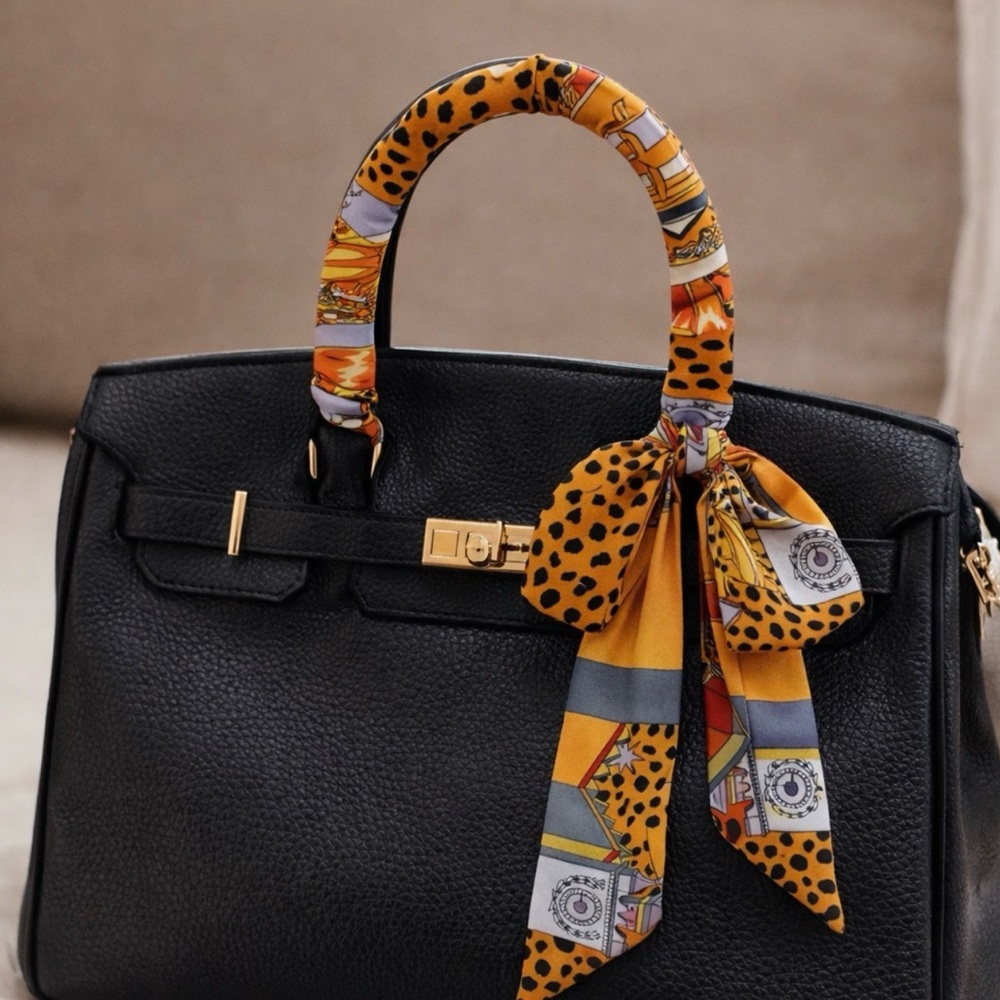 ORANGE LEOPARD CHEETAH PRINT SKINNY SCARF BAG HANDLE WRAP TIE PURSE HAIR RIBBON - Picture 3 of 11